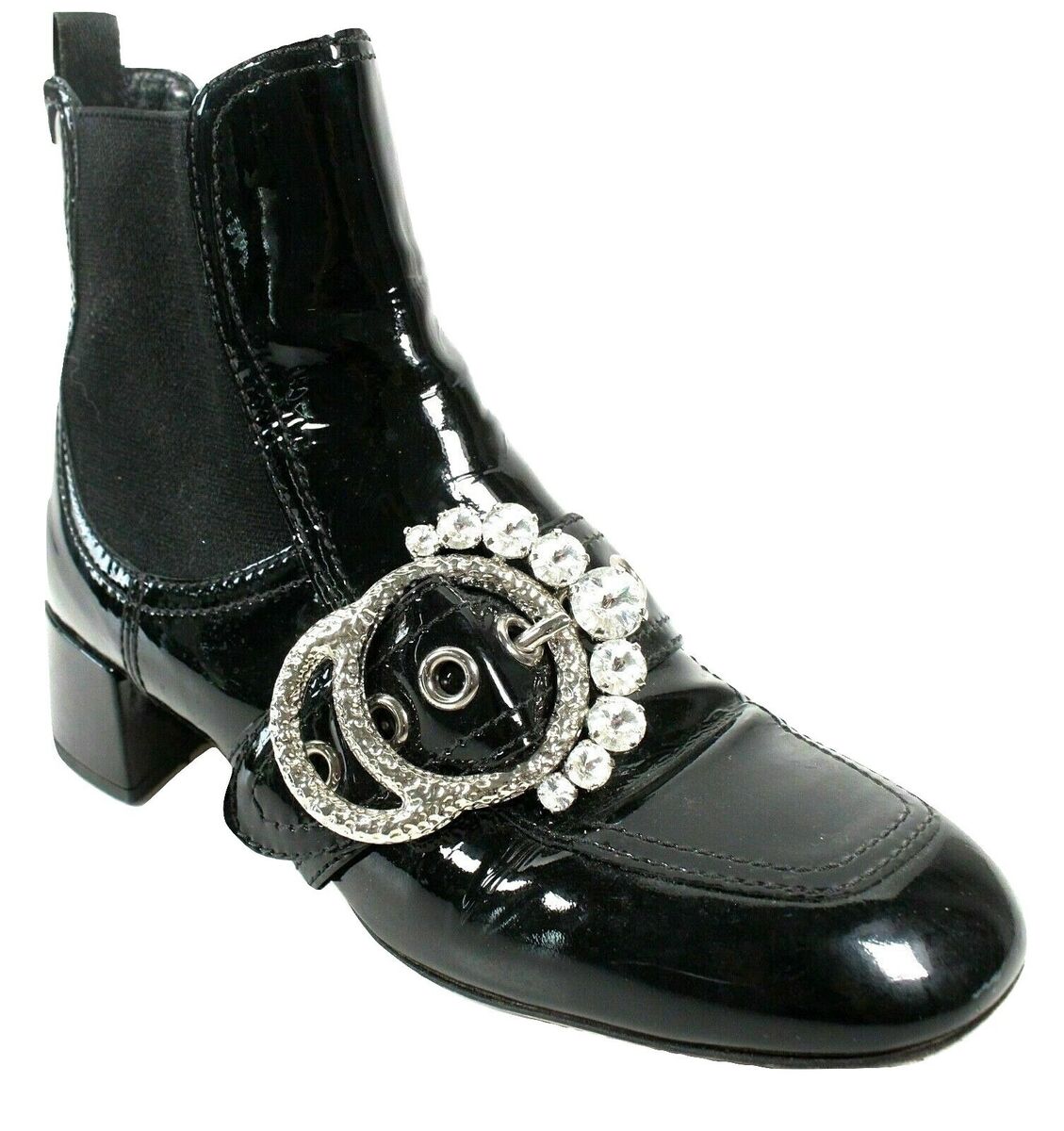 Authentic Miu Miu Black Crystal Boots Patent Leather/SZ 37 Authentic Miu Miu Black Crystal Boots Patent Leather/SZ 37