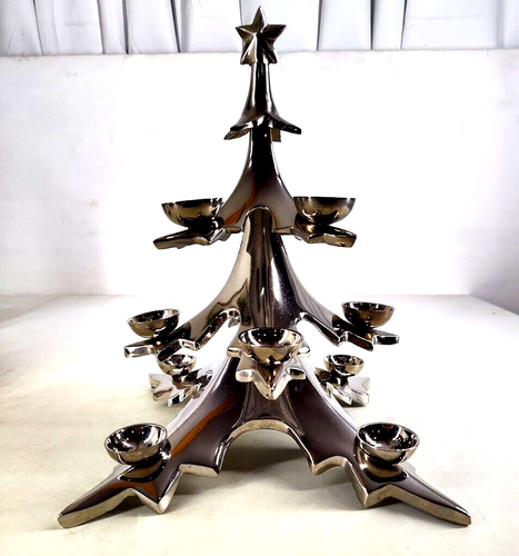 Pottery Barn Christmas Tree Ball Candle Holder Silver Chrome Heavy 14" Tall
