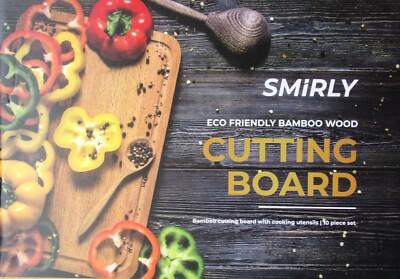SMiRLY Bamboo Wood Cutting Board w/ Cooking Utensils 10pc Set 