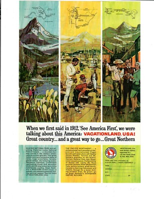 1965 Great Northern Railway Print Ad See America First Train Travel Ephemera