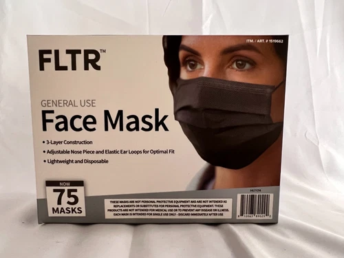 New FLTR 3 Layer Adjustable Disposable Face Mask 375 Count Black - 5 Boxes SAVE
