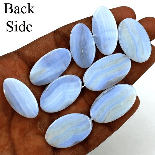 9 Pcs Natural Blue Chalcedony Top Grade 28mm-32mm Oval Cabochon Loose Gemstones - Picture 8 of 13