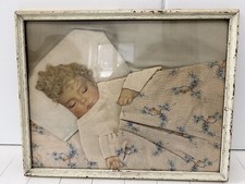 Vintage Framed Sleeping Baby Paper Real Blanket, Sweater, Hair Wall Art 17  x15  
