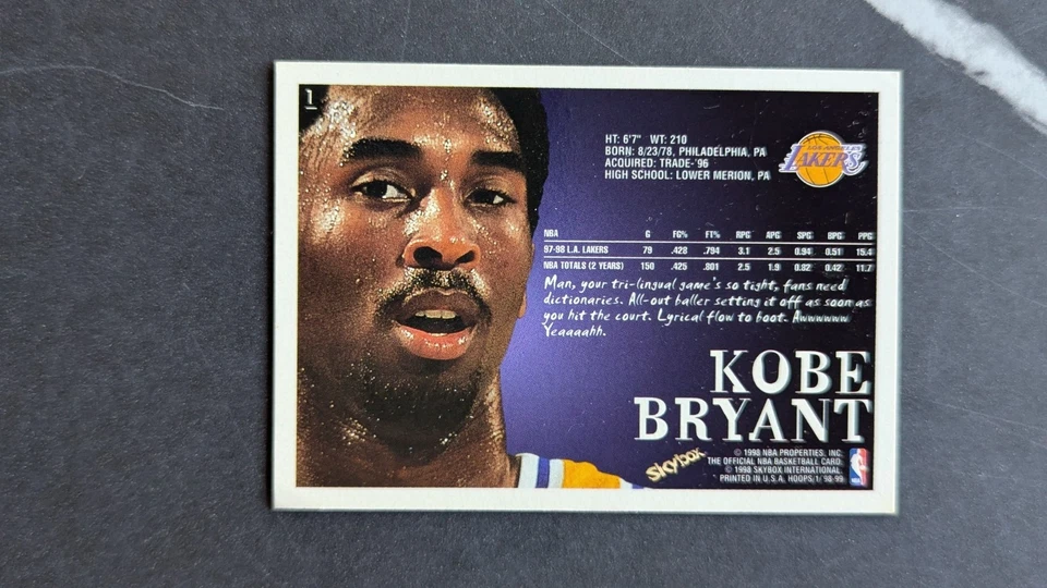 1998-99 Skybox NBA Hoops #1 Kobe Bryant Lakers CORNER DENT - Image 3 of 4
