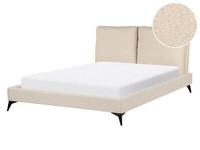 Polsterbett Bouclé Beige Lattenrost 140 X 200 Cm Hohes Kopfteil MetallfüßE Melle