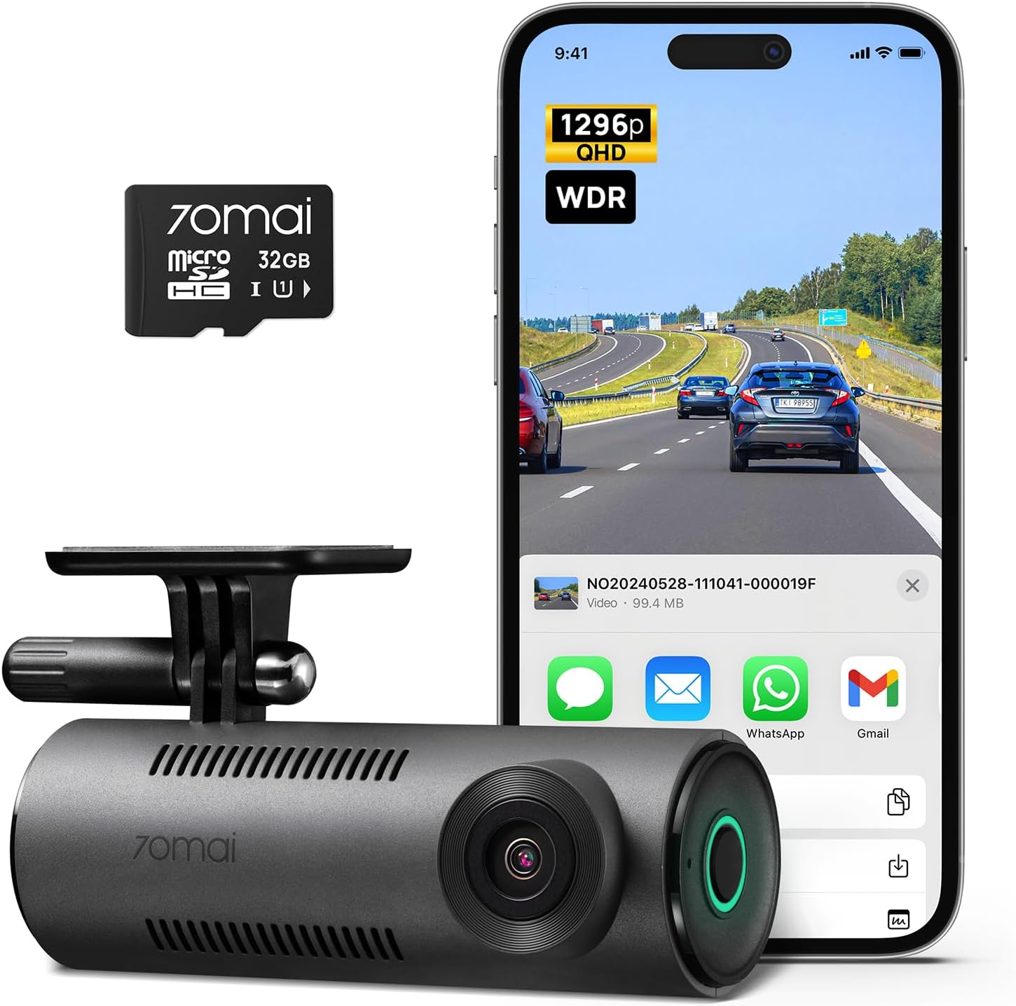 Dash Cam M310 with 32GB SD Card 1296P QHD 130° Wide Angle for Cars