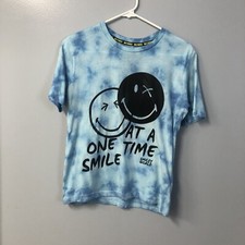 smiley world blue tye-dye t shirt one smile at a time size l kids