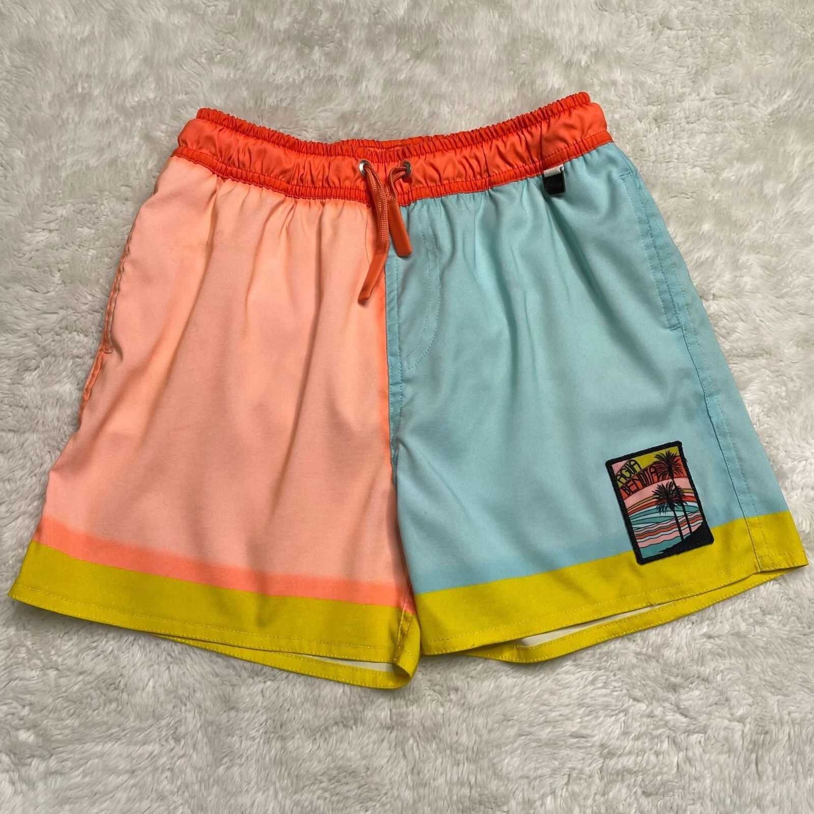 Agua Bendita Boy's Orange Yellow Cassius Trunk Colorblock Shorts Size 12