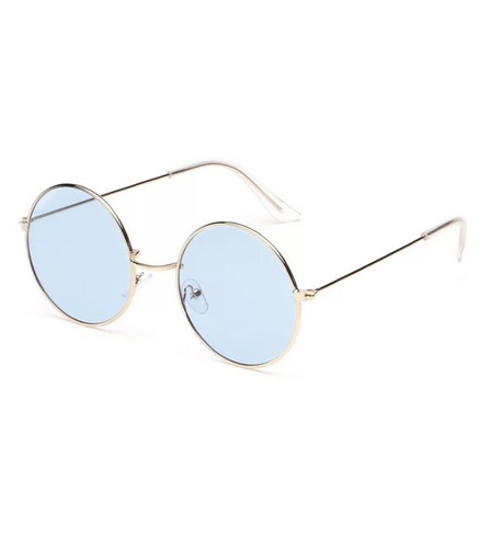 Blue Tinted Sunglasses Retro Round Gold Frames Glasses NEW - Picture 4 of 4