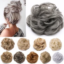 Real Natural Curly Messy Bun Hair Piece Scrunchie Hair Extensions Chignon Grey H