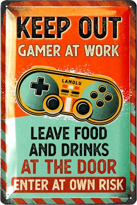Retro Blechschild Gaming Schild, Zocker Deko, Gamer Zimmer Deko Zocki 20x30cm