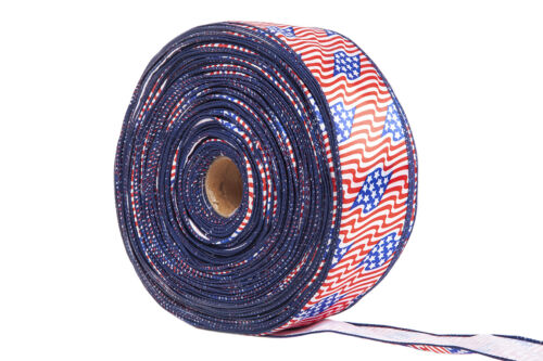 1 Yard Red White Blue Wired Ribbon USA Flag Stars 4th Of July 2.5'' Width - Picture 3 of 4