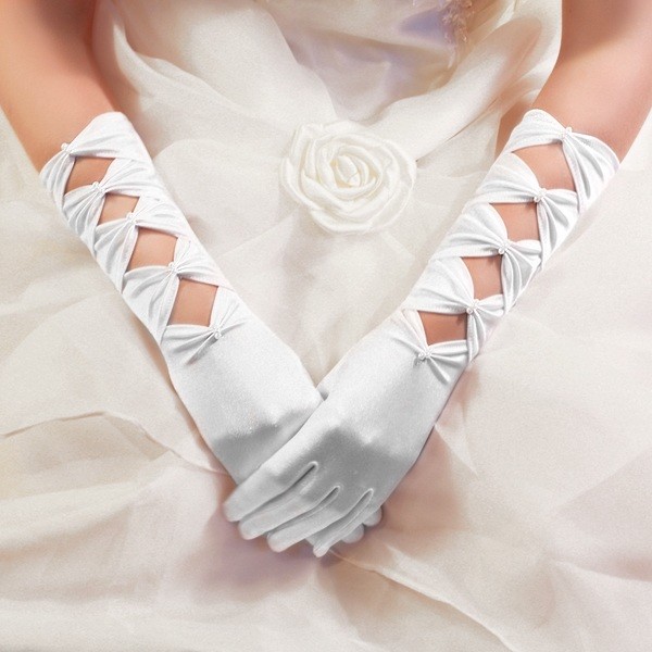 Gants Longs Femme En Tulle Blanc Perles - Gants Sans Doigts Mariée Cosplay Soirée Élégante