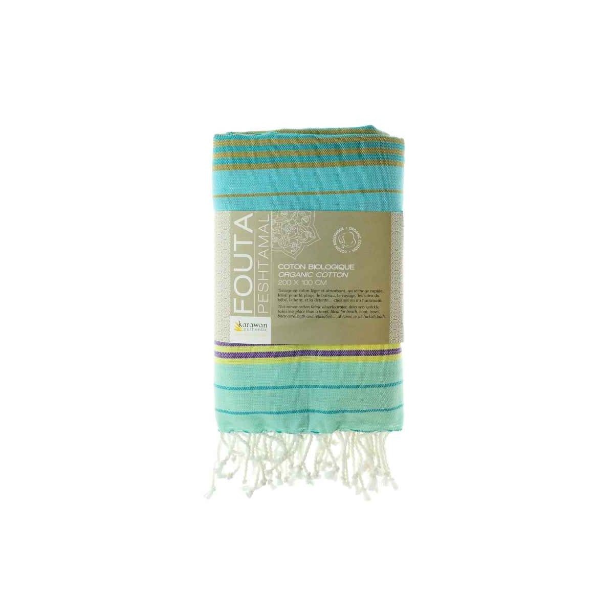 Fouta en coton biologique aqua pour vos journées plage et spa de dimensions 100 x 200cm