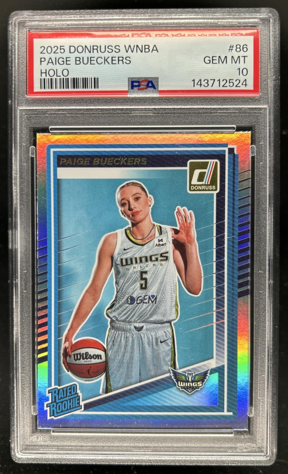 2025 Panini Donruss WNBA Paige Bueckers Rated Rookie Holo RC #86 Wings PSA 10 view 1