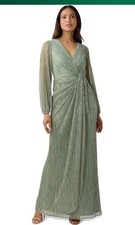 Adrianna Papell Women's Green Slate Faux Wrap Gown Dress Size 10