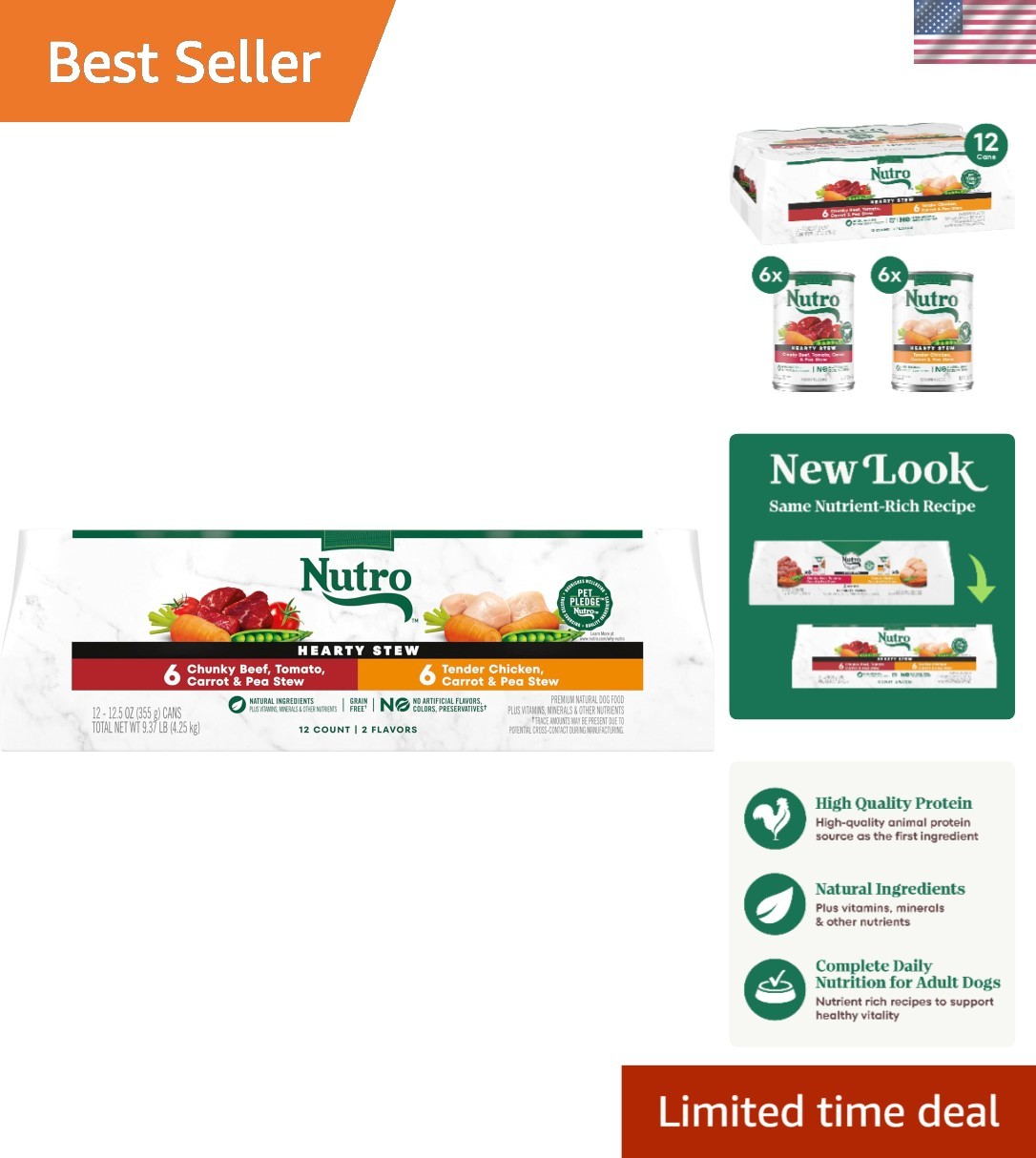 Nutro Hearty Stew for Dogs - Chicken & Beef Variety Pack, 12 Cans of 12.5oz