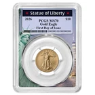 2026 $10 1/4-oz American Gold Eagle PCGS MS70 FDOI Statue of Liberty Frame