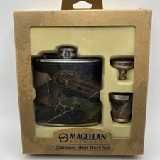 Magellan Outdoors Camo Deer Stainless Steel 6oz Flask, Funnel & Shotglass Set