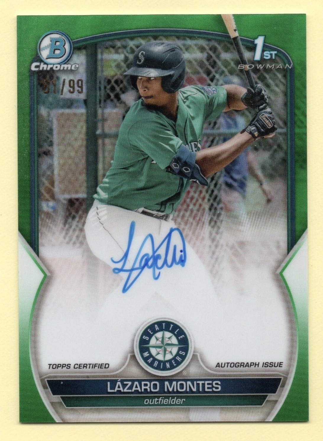 2023 Bowman Chrome LAZARO MONTES 1st Green Refractor Auto /99 #CPA-LM
