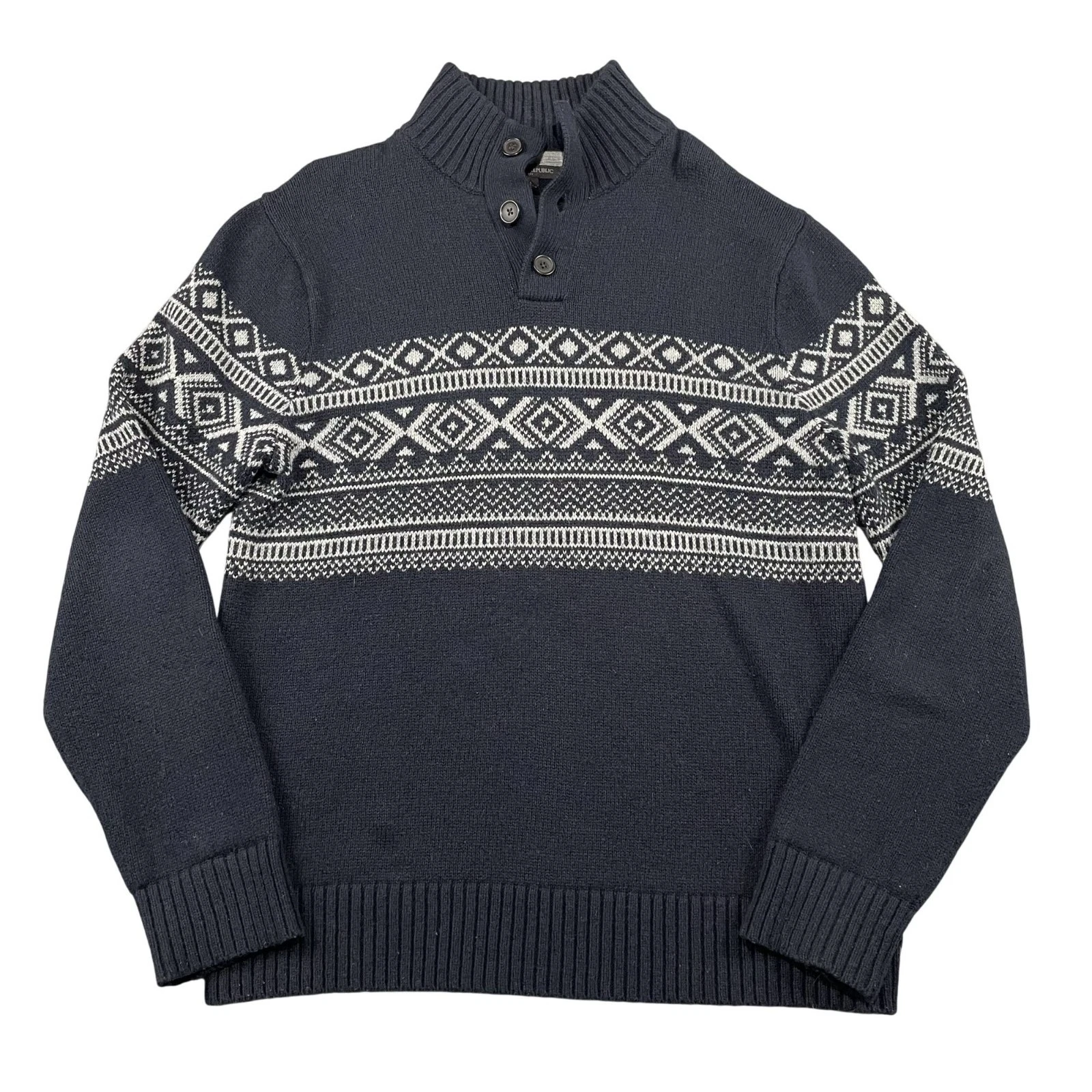 Banana Republic Sweater Mens Large Navy Fair Isle Pullover