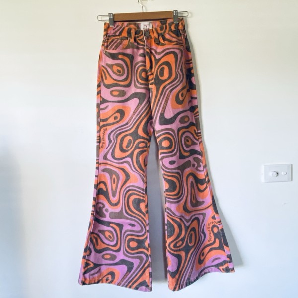 Dyspnea x Abrand Jeans Size 6 Double Oh Flare Retro Psychedelic Pink Orange W24