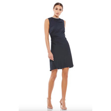 MAC DUGGAL Dress Size 4 Mini Dress Satin Navy Blue Cocktail NEW Rhinestone Neck