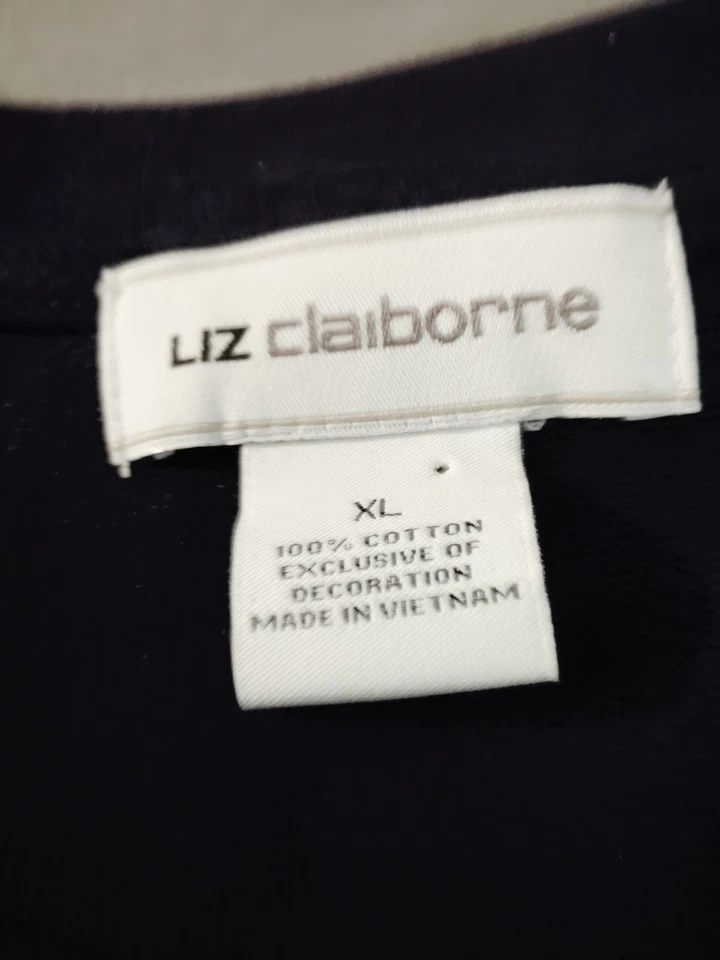 Sudadera Liz Claiborne Azul Marino Brillante Bordada Manga Larga Etérea Preppy XL Foto 4 de 4