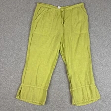Match Point Pants Womens Medium Green Linen Wide Leg Cropped Lagenlook USA Beach