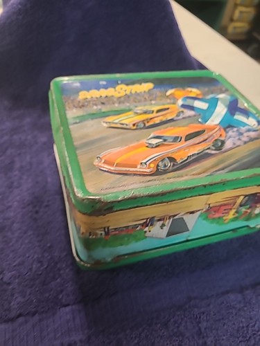 Vintage Aladdin 1975 Drag Strip Metal Lunch Box And Thermos No Lid - Picture 10 of 24