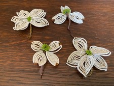 French Antique Beaded Flowers, Circa 1890 Set of 4