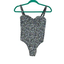 Rouje Paris Victoria One Piece Swimsuit Black Blue Purple Floral Size 36 US 4