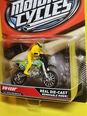 Hw450F Hot Wheels Motorcycles YELLOW Green Removable Rider Diecast