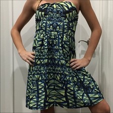 Staring At Stars Urban Outfitters Green Black Blue Geometric Strapless dress