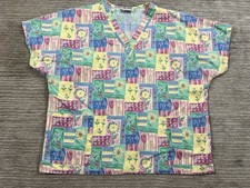 Jasco Uniform Scrub Top Womens Large Multicolor Floral V-Neck Short Sleeve