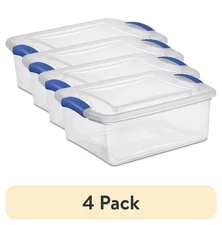 (4 pack) Sterilite 15 Quart Latch Box, Clear Plastic Storage Bin with Clear Lid