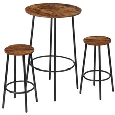3 Piece Small Dining Table Set Round Bistro Counter Height Bar Table and Stools