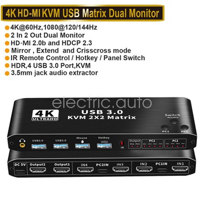 2x2 4K HDMI Matrix KVM Switch Splitter Audio Extractor Dual Monitor HD Display