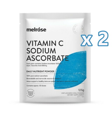 2 x Melrose Vitamin C Sodium Ascorbate 125g Unflavoured Oral Powder VC 250g