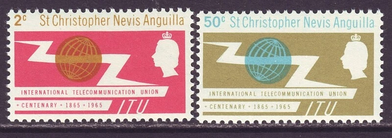 St Kitts-Nevis 1965 SC 163-164 MH Set Centenario ITU Foto 2 de 3