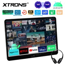 14" QHD Screen 64GB Android Car TV Backseat Headrest Monitor 4K WiFi +Headphones