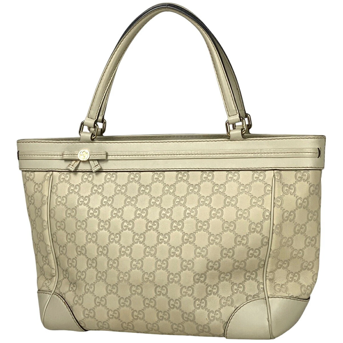 Sac fourre tout motif GUCCI GG ruban Mayfia cuir ivoire 257061 femme 