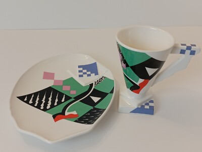 Fujimori Kato Kogei Plate + Cup 80s Postmodern Memphis-style 