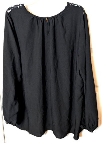 NUOVA CJ Banks camicia nera tinta unita manica lunga 2x blusa carriera inserti in pizzo - Foto 4 di 4