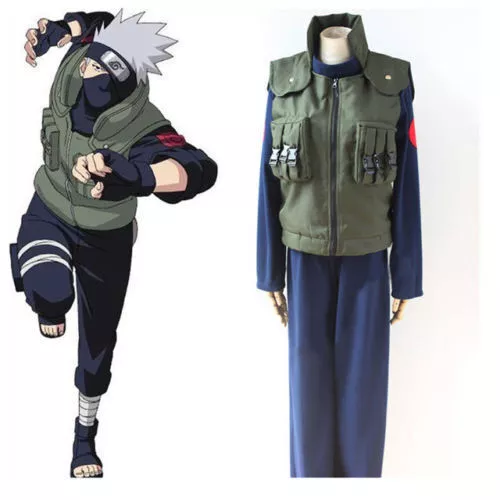 NARUTO Adult Kakashi Hatake Ninja Outfit Cosplay Costume Full Set with Face  Covering and Headband Wig