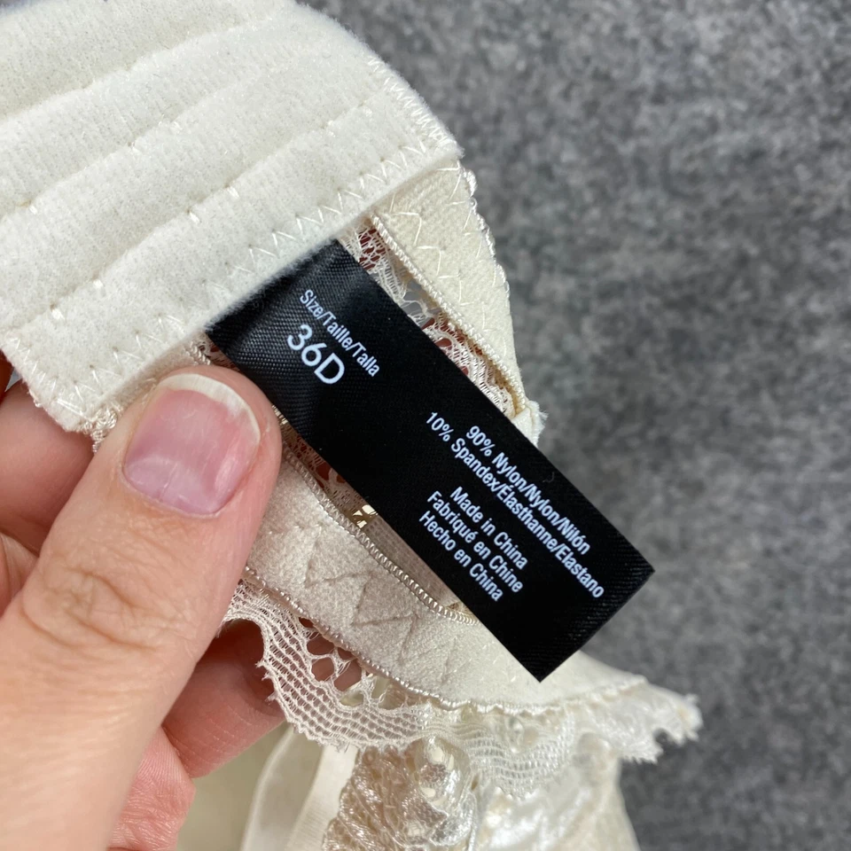 Sujetador Bralette Sin Marca Mujer 36D Beige Geométrico Encaje Con Aros Opaco Push Up Foto 3 de 4