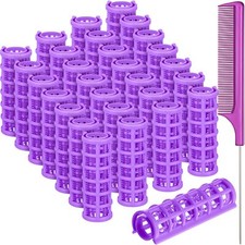 Small Plastic Hair Rollers with Steel Pintail Comb, 28 pieces