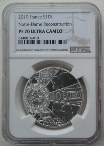 NGC PF70 France 2019 Paris Notre Dame Reconstruction Silver Coin 10 Euro COA
