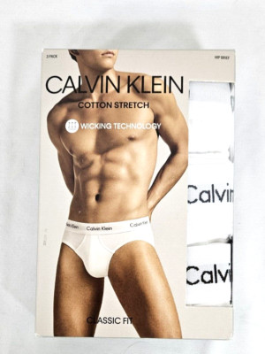 Calvin Klein Men's Cotton Stretch 3-Pack Hip Brief White Underwear Size XXL