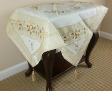 51" Square Embroidered Tablecloth Polyester Handmade Yellow Daisy Flower Tassels